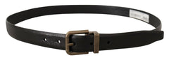Dolce & Gabbana Black Calf Leather Brushed Brass Box Buckle Belt - 90 cm / 36 Inches - Belts