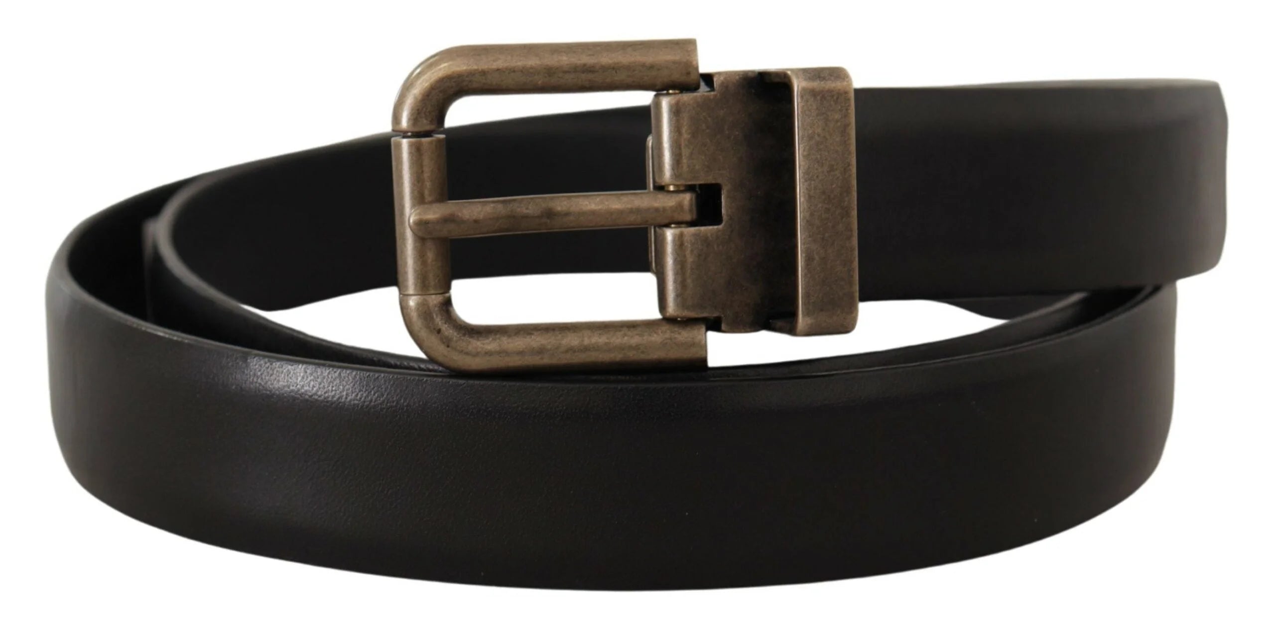 Dolce & Gabbana Black Calf Leather Brushed Brass Box Buckle Belt - 90 cm / 36 Inches - Belts