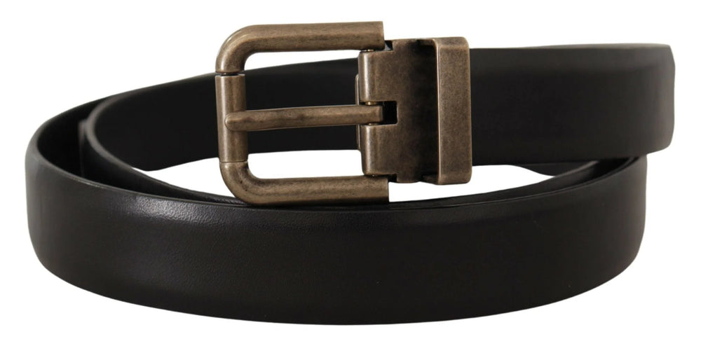 Dolce & Gabbana Black Calf Leather Brushed Brass Box Buckle Belt - 90 cm / 36 Inches - Belts
