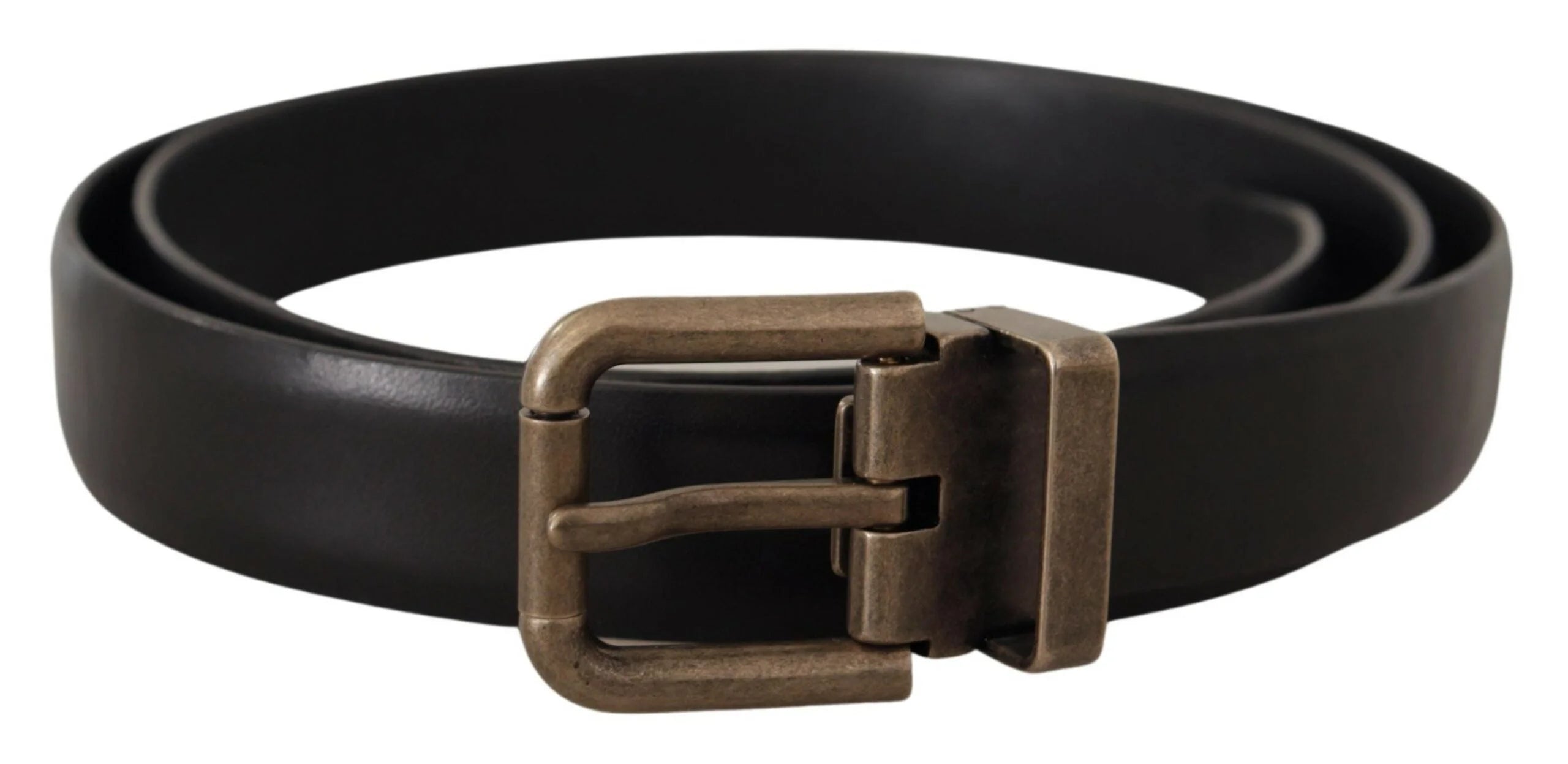 Dolce & Gabbana Black Calf Leather Brushed Brass Box Buckle Belt - 90 cm / 36 Inches - Belts