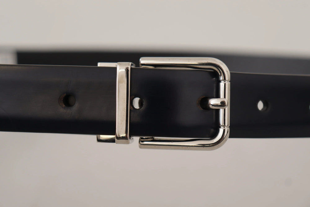 Dolce & Gabbana Black Calf Leather Classic Logo Metal Buckle Belt - 100 cm / 40 Inches - Belts