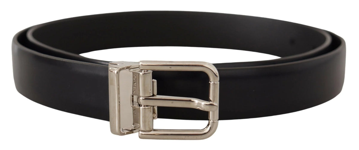 Dolce & Gabbana Black Calf Leather Classic Logo Metal Buckle Belt - 100 cm / 40 Inches - Belts