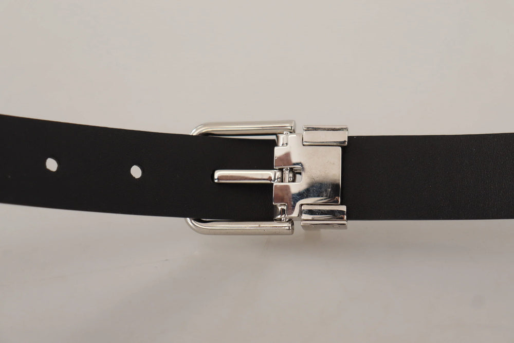 Dolce & Gabbana Black Calf Leather Classic Logo Metal Buckle Belt - 100 cm / 40 Inches - Belts