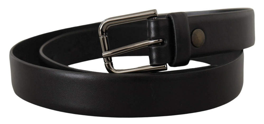 Dolce & Gabbana Black Calf Leather Classic Logo Metal Buckle Belt - 80 cm / 32 Inches - Belts