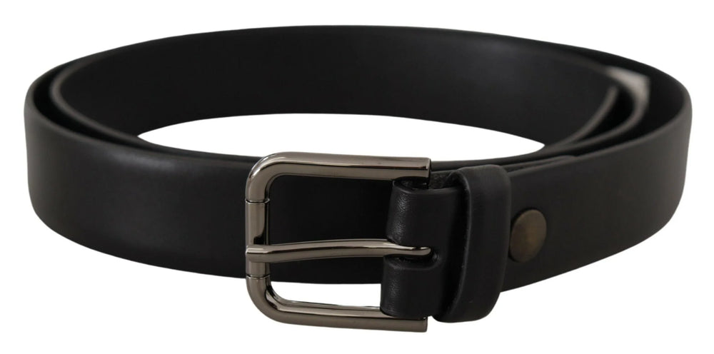 Dolce & Gabbana Black Calf Leather Classic Logo Metal Buckle Belt - 80 cm / 32 Inches - Belts