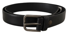 Dolce & Gabbana Black Calf Leather Classic Logo Metal Buckle Belt - 80 cm / 32 Inches - Belts