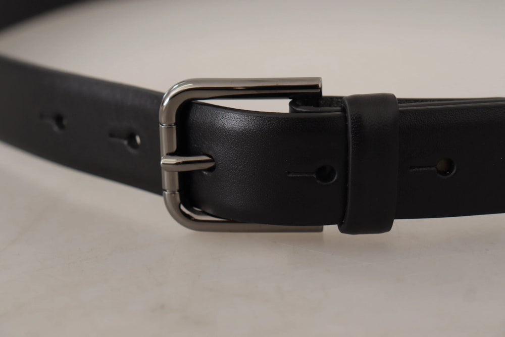 Dolce & Gabbana Black Calf Leather Classic Logo Metal Buckle Belt - 80 cm / 32 Inches - Belts