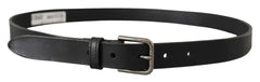 Dolce & Gabbana Black Calf Leather Classic Metal Logo Buckle Belt - 90 cm / 36 Inches - Belts