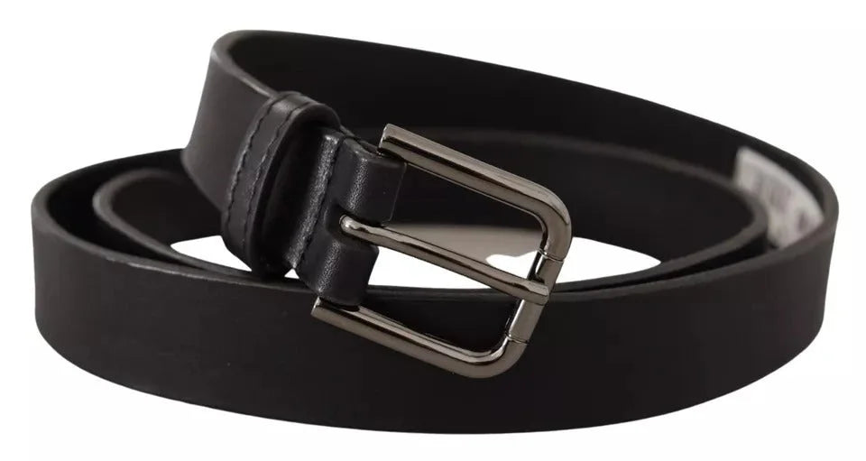 Dolce & Gabbana Black Calf Leather Classic Metal Logo Buckle Belt - 90 cm / 36 Inches - Belts