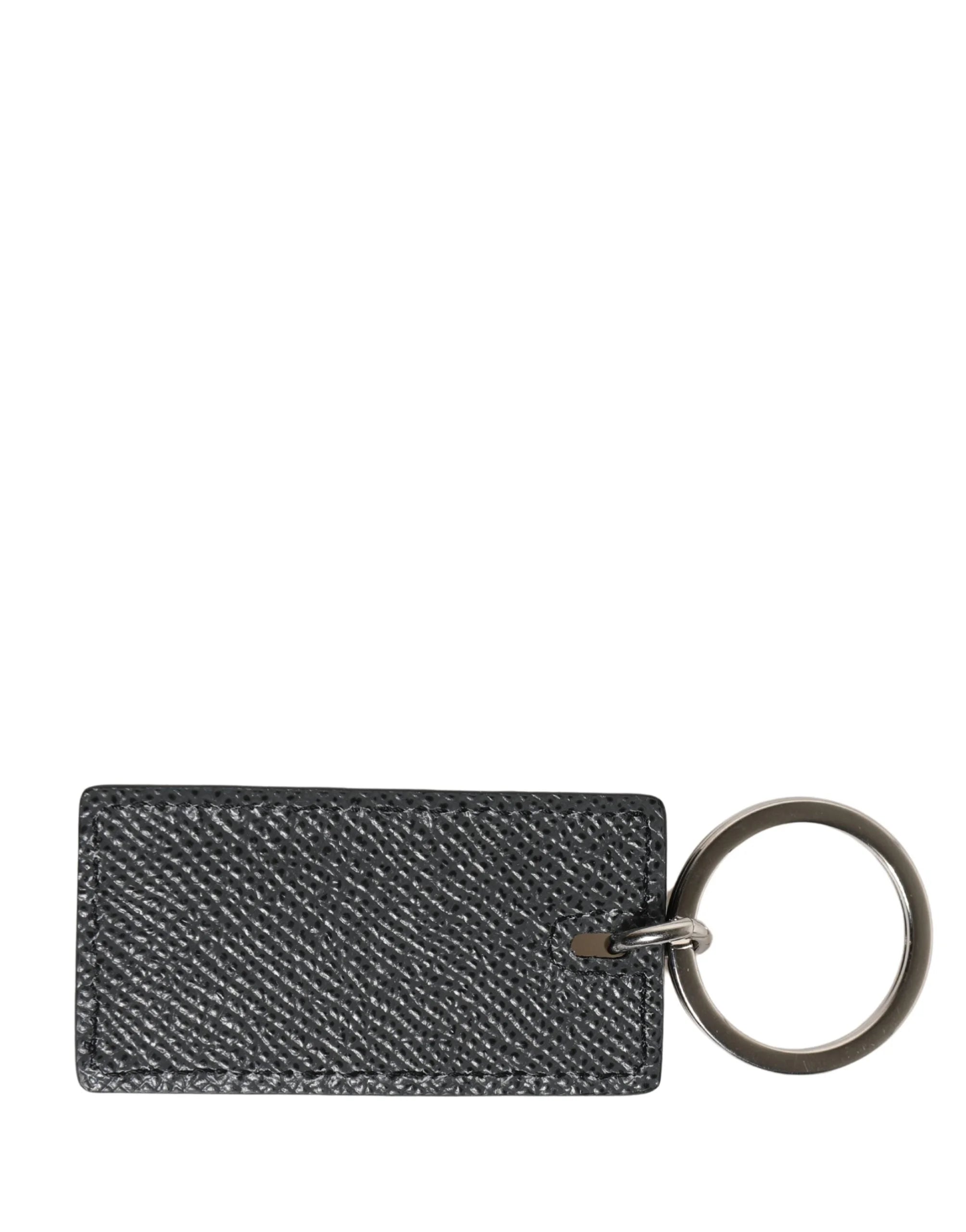 Dolce & Gabbana Black Calf Leather D&G Logo Metal Ring Keyring Keychain