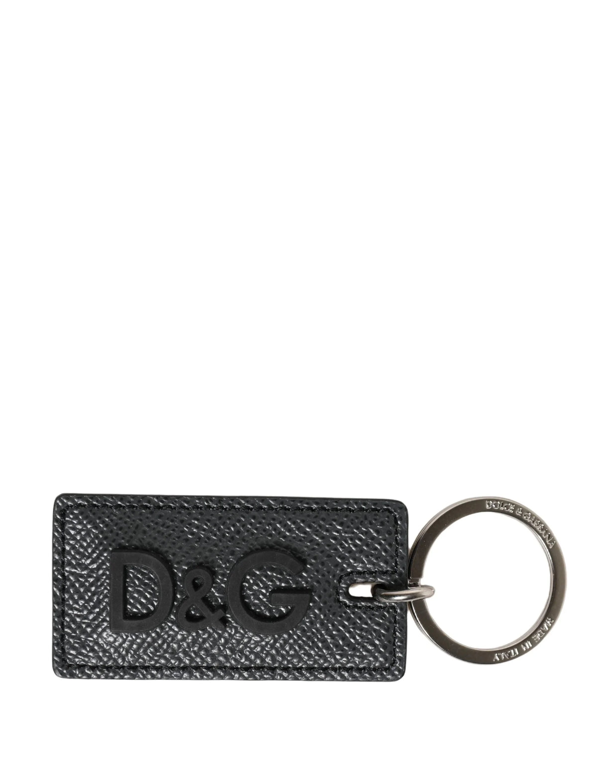 Dolce & Gabbana Black Calf Leather D&G Logo Metal Ring Keyring Keychain