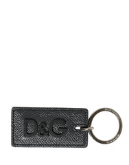 Dolce & Gabbana Black Calf Leather D&G Logo Metal Ring Keyring Keychain