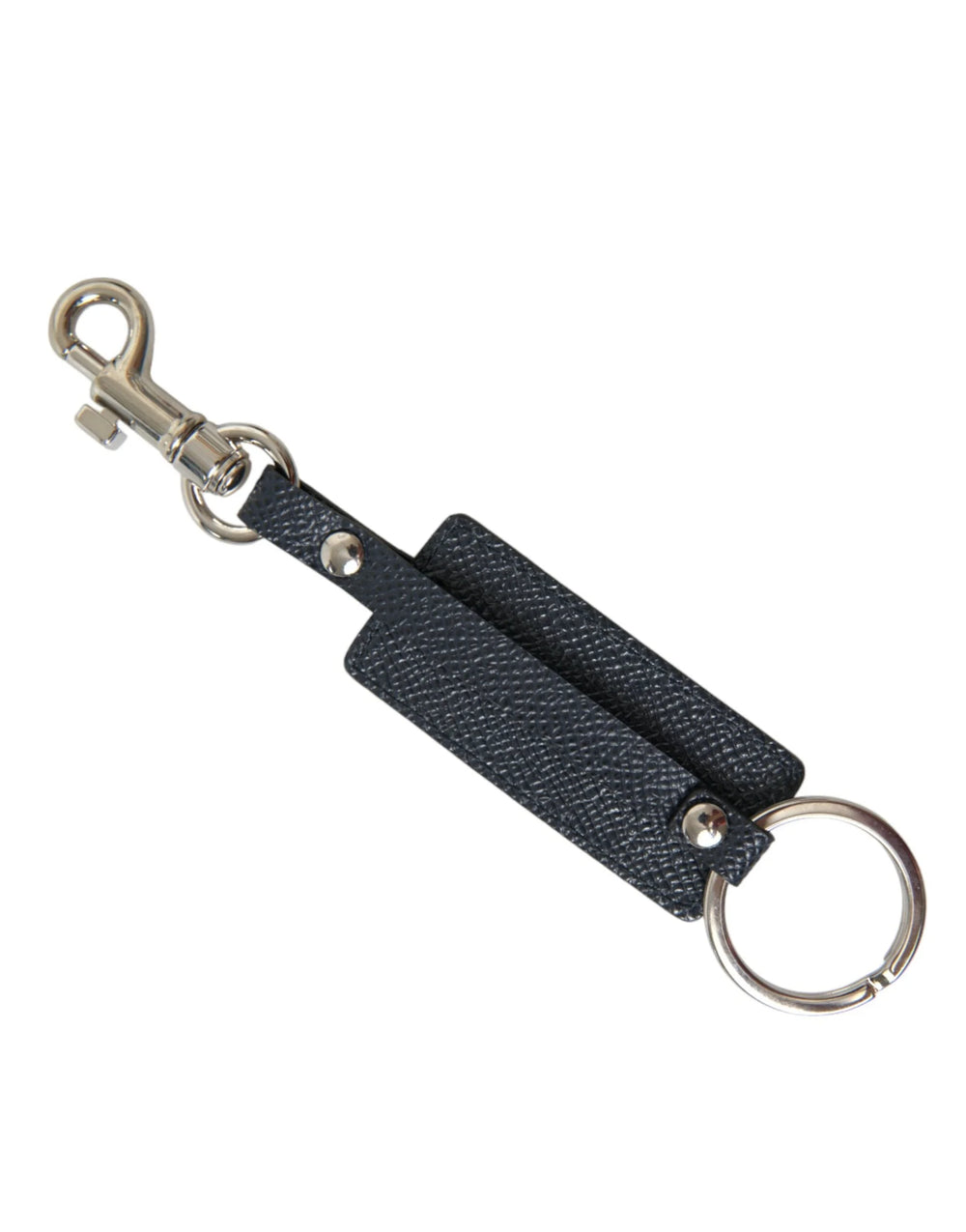 Dolce & Gabbana Black Calf Leather DG Logo Silver Brass Keyring Keychain - Keychains