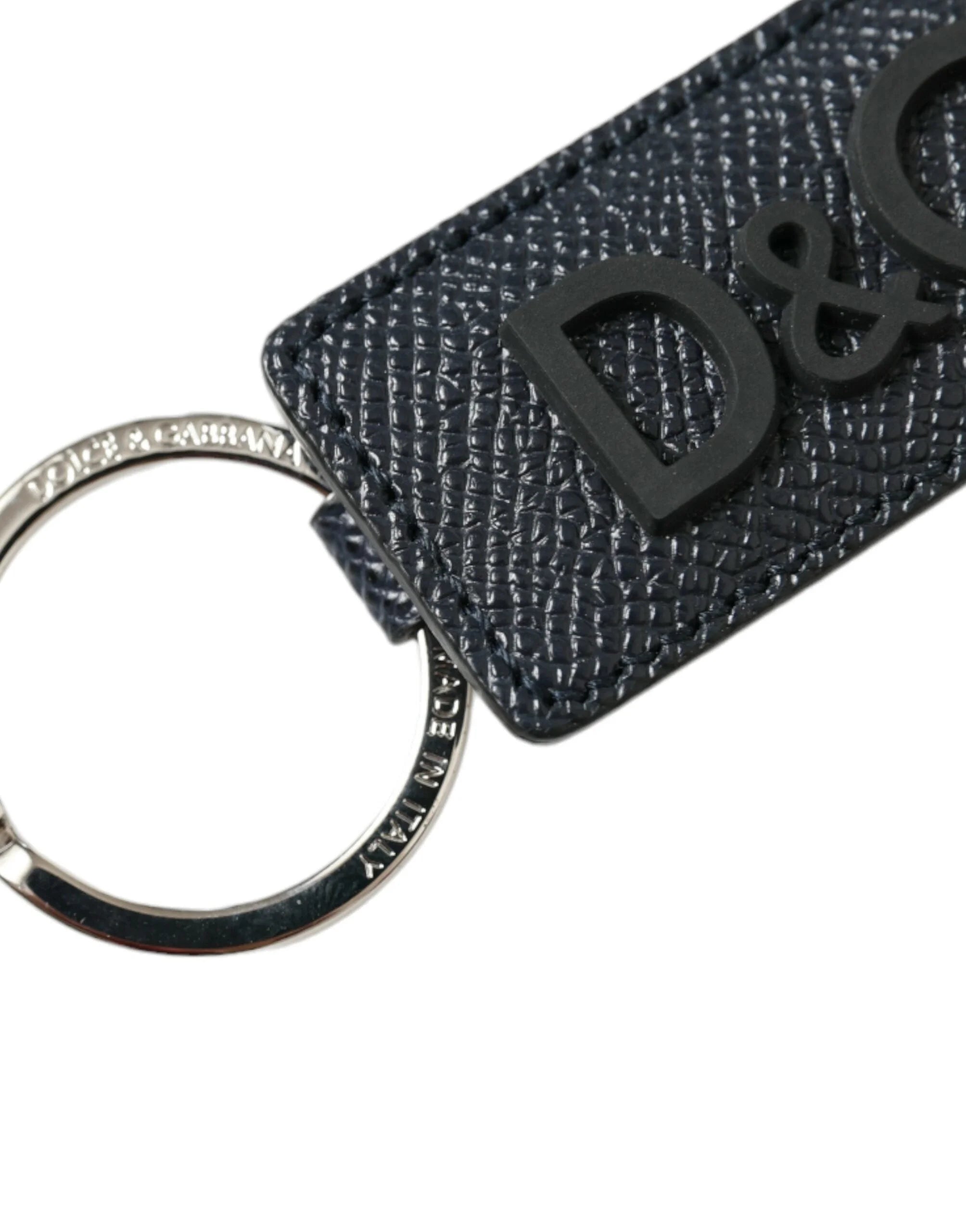 Dolce & Gabbana Black Calf Leather DG Logo Silver Brass Keyring Keychain - Keychains