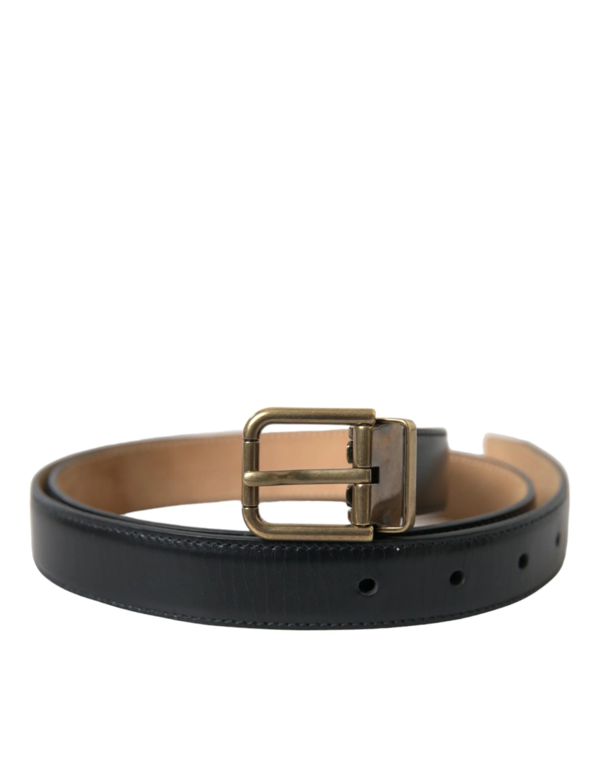 Dolce & Gabbana Black Calf Leather Gold Metal Buckle Belt - 90 cm / 36 Inches - Belts