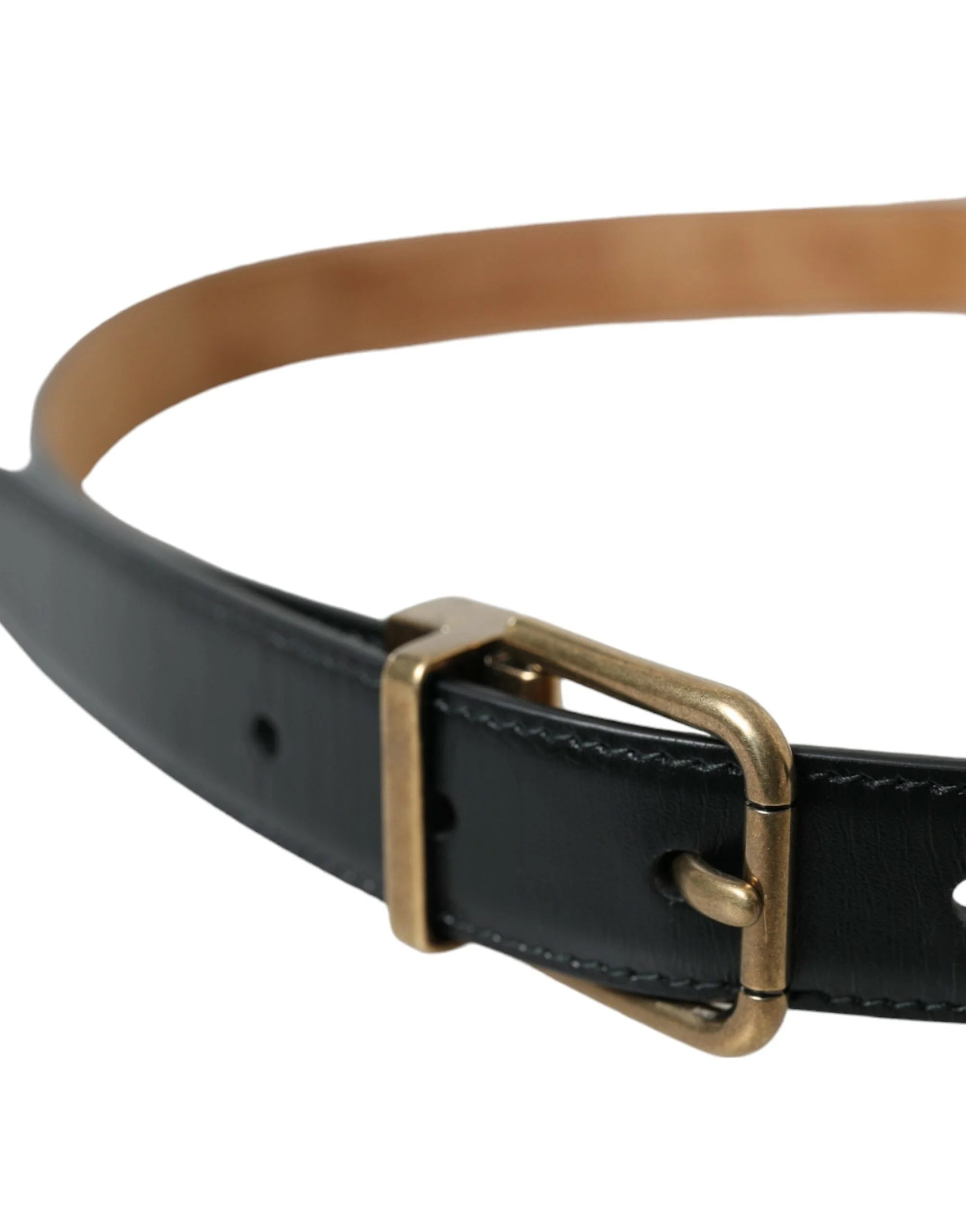 Dolce & Gabbana Black Calf Leather Gold Metal Buckle Belt - 90 cm / 36 Inches - Belts