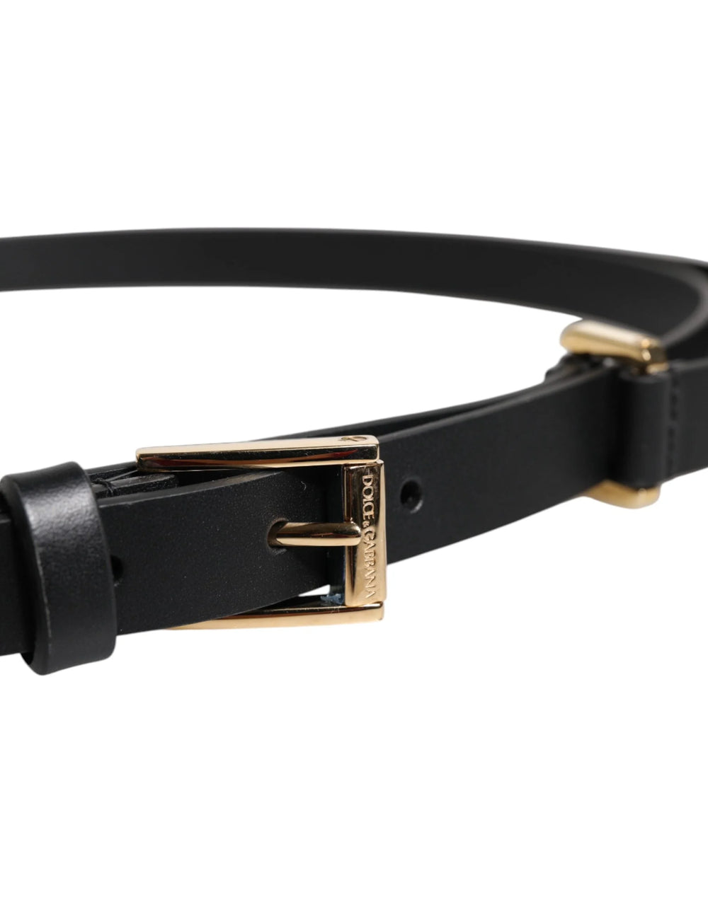 Dolce & Gabbana Black Calf Leather Gold Metal Buckle Belt - Belts
