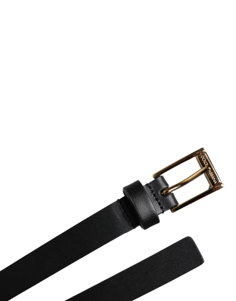 Dolce & Gabbana Black Calf Leather Gold Metal Buckle Belt - Belts