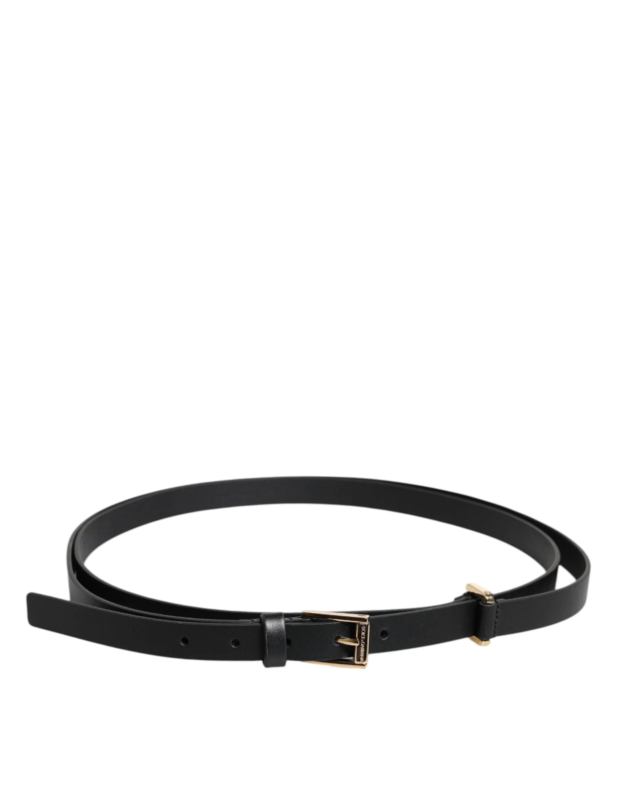 Dolce & Gabbana Black Calf Leather Gold Metal Buckle Belt - Belts