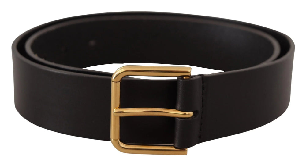 Dolce & Gabbana Black Calf Leather Gold Tone Logo Metal Buckle Belt - 85 cm / 34 Inches