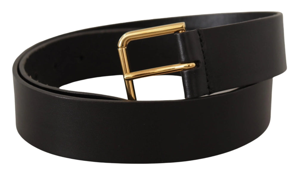 Dolce & Gabbana Black Calf Leather Gold Tone Logo Metal Buckle Belt - 85 cm / 34 Inches - Belts