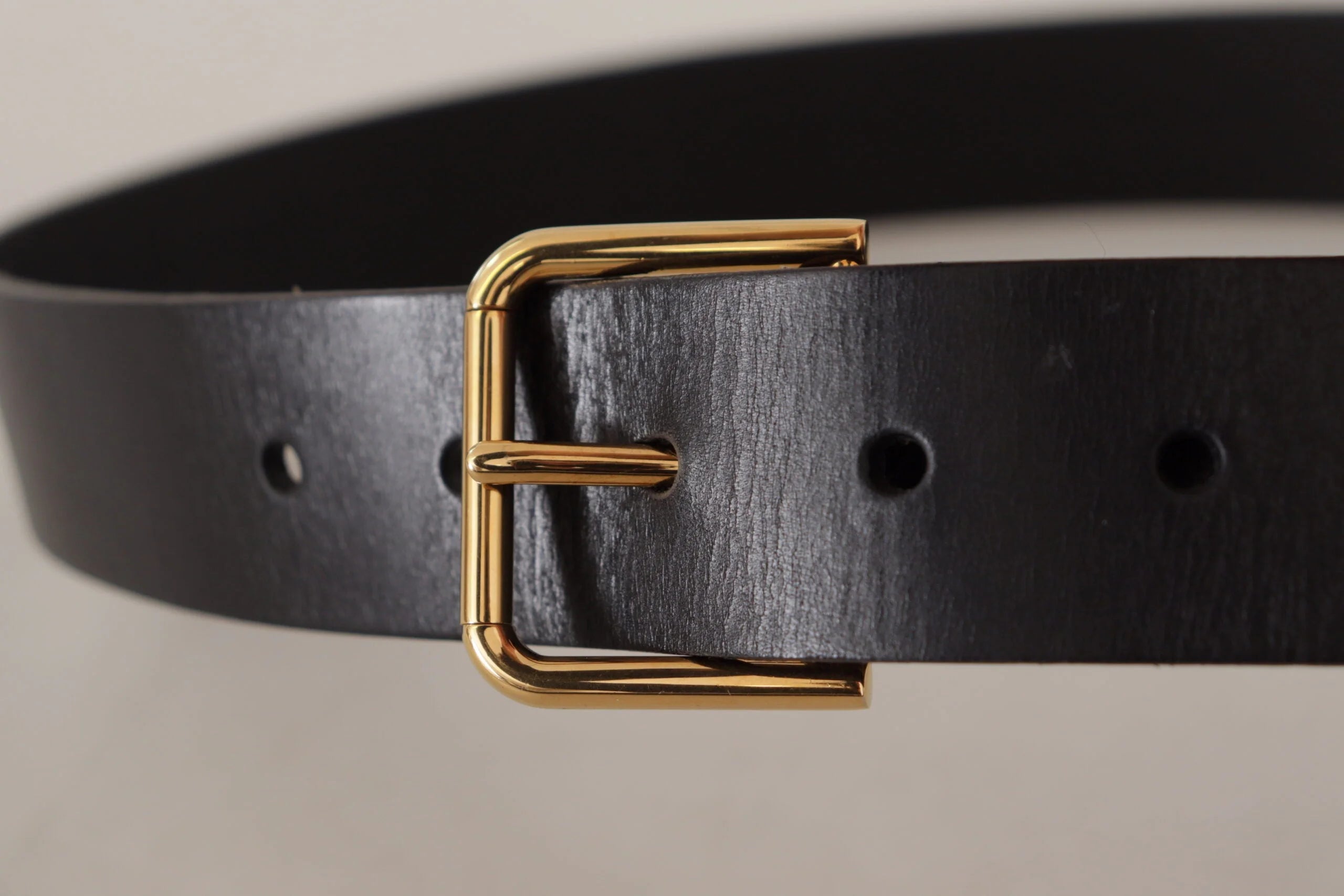 Dolce & Gabbana Black Calf Leather Gold Tone Logo Metal Buckle Belt - 85 cm / 34 Inches - Belts