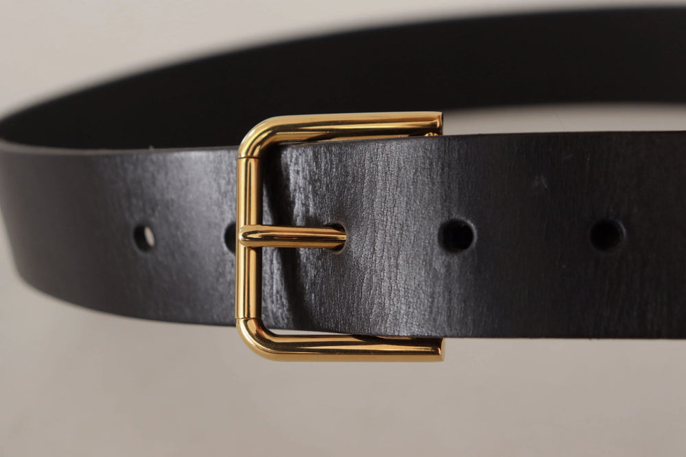 Dolce & Gabbana Black Calf Leather Gold Tone Logo Metal Buckle Belt - 85 cm / 34 Inches