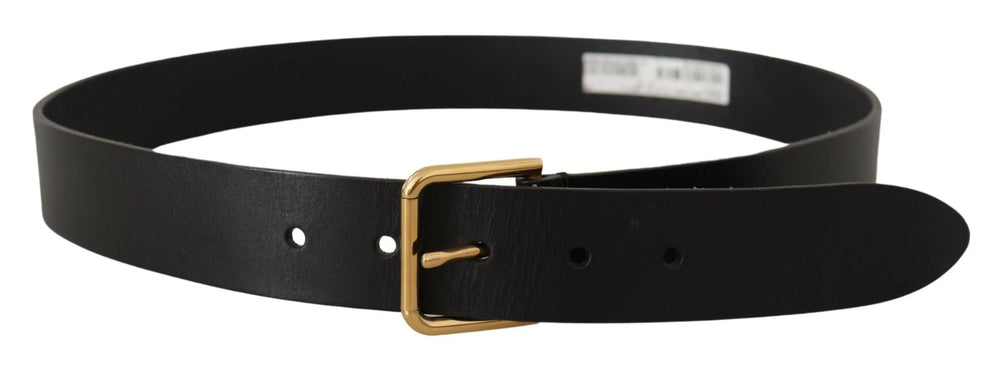 Dolce & Gabbana Black Calf Leather Gold Tone Logo Metal Buckle Belt - 85 cm / 34 Inches - Belts