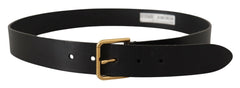 Dolce & Gabbana Black Calf Leather Gold Tone Logo Metal Buckle Belt - 85 cm / 34 Inches - Belts