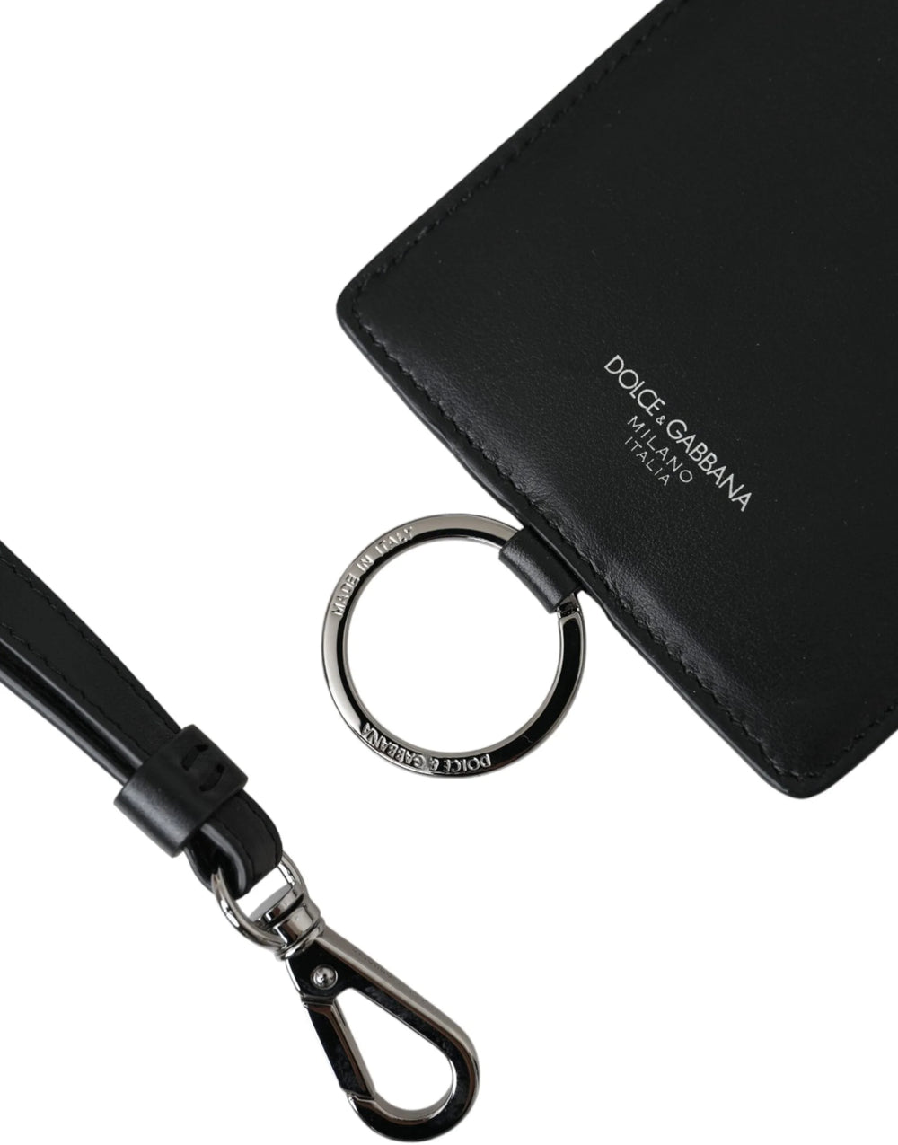 Dolce & Gabbana Black Calf Leather Lanyard Logo Card Holder Men Wallet - Neck Pouches