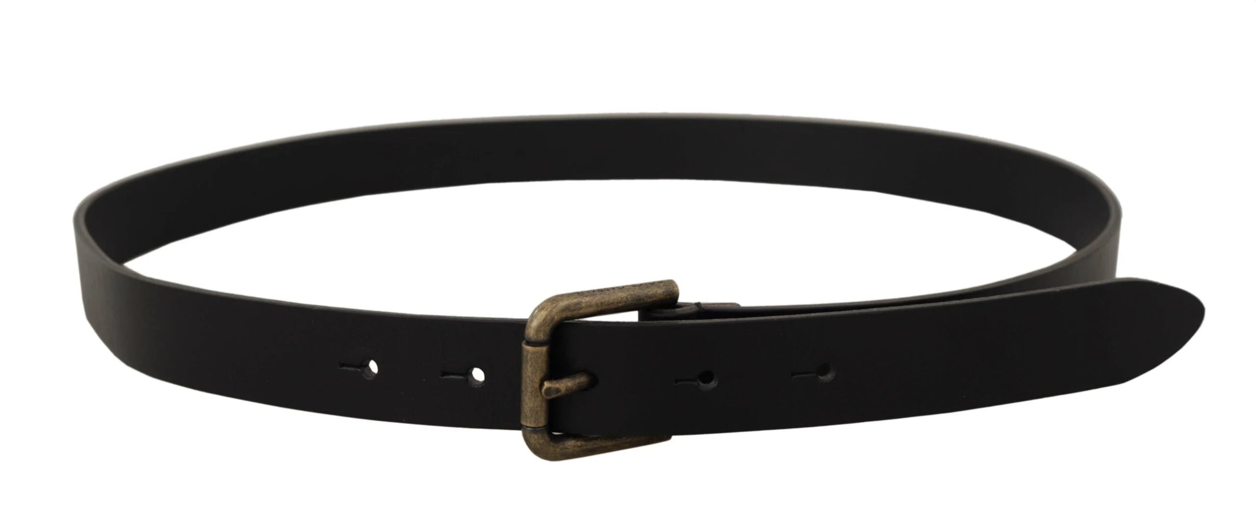 Dolce & Gabbana Black Calf Leather Logo Brass Metal Buckle Belt - 90 cm / 36 Inches - Belts