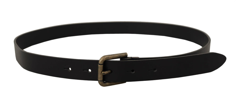 Dolce & Gabbana Black Calf Leather Logo Brass Metal Buckle Belt - 90 cm / 36 Inches - Belts