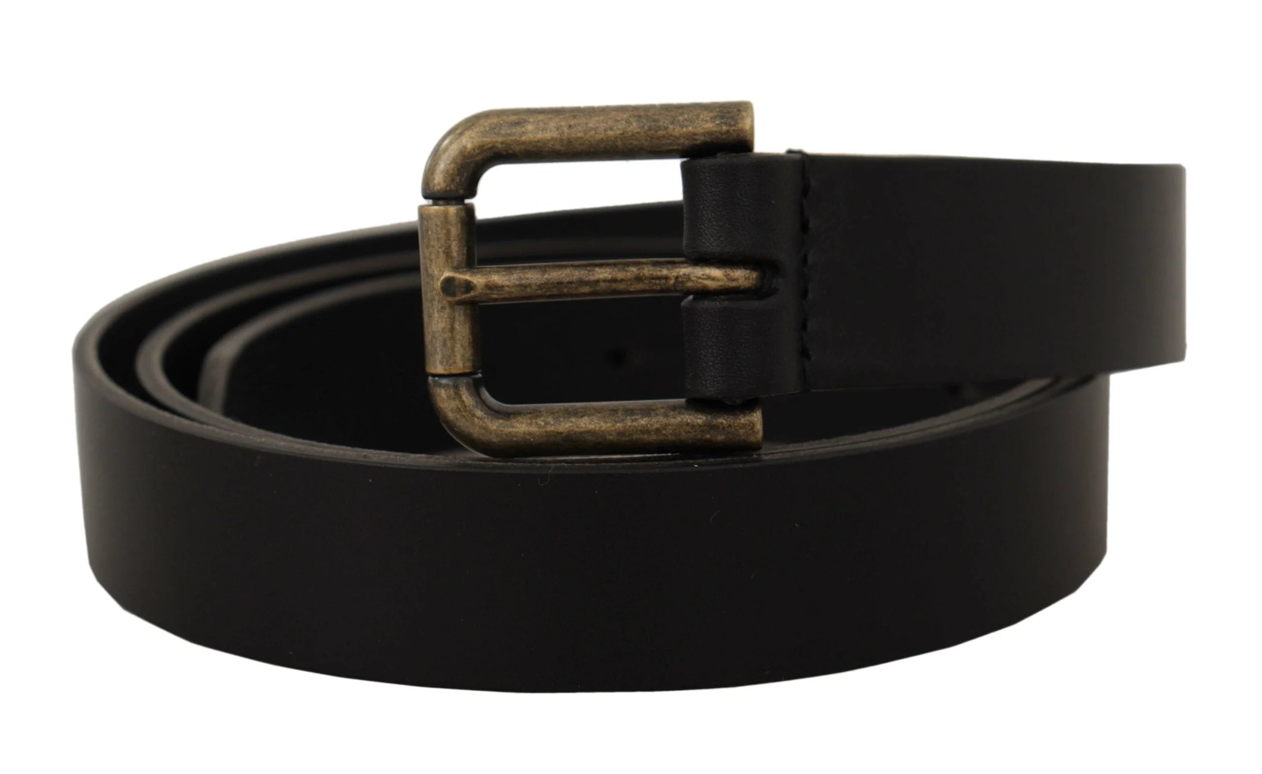 Dolce & Gabbana Black Calf Leather Logo Brass Metal Buckle Belt - 90 cm / 36 Inches - Belts