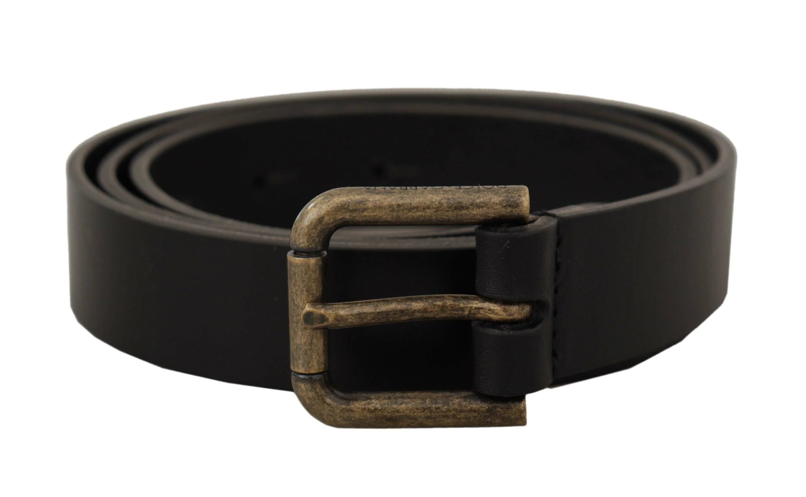 Dolce & Gabbana Black Calf Leather Logo Brass Metal Buckle Belt - 90 cm / 36 Inches - Belts