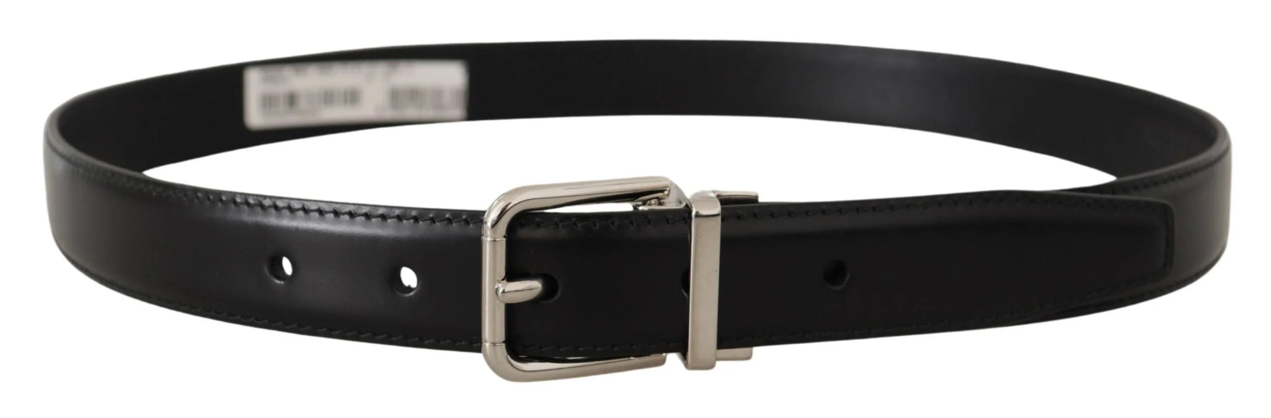 Dolce & Gabbana Black Calf Leather Logo Engraved Metal Buckle Belt - 75 cm / 29,5 Inches - Belts