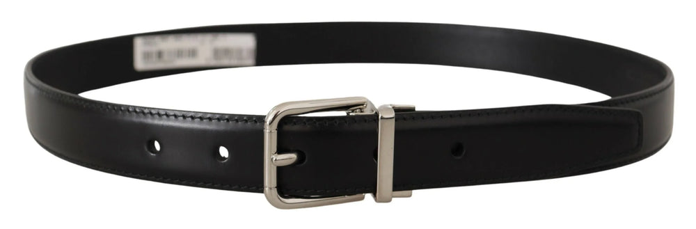 Dolce & Gabbana Black Calf Leather Logo Engraved Metal Buckle Belt - 75 cm / 29,5 Inches - Belts