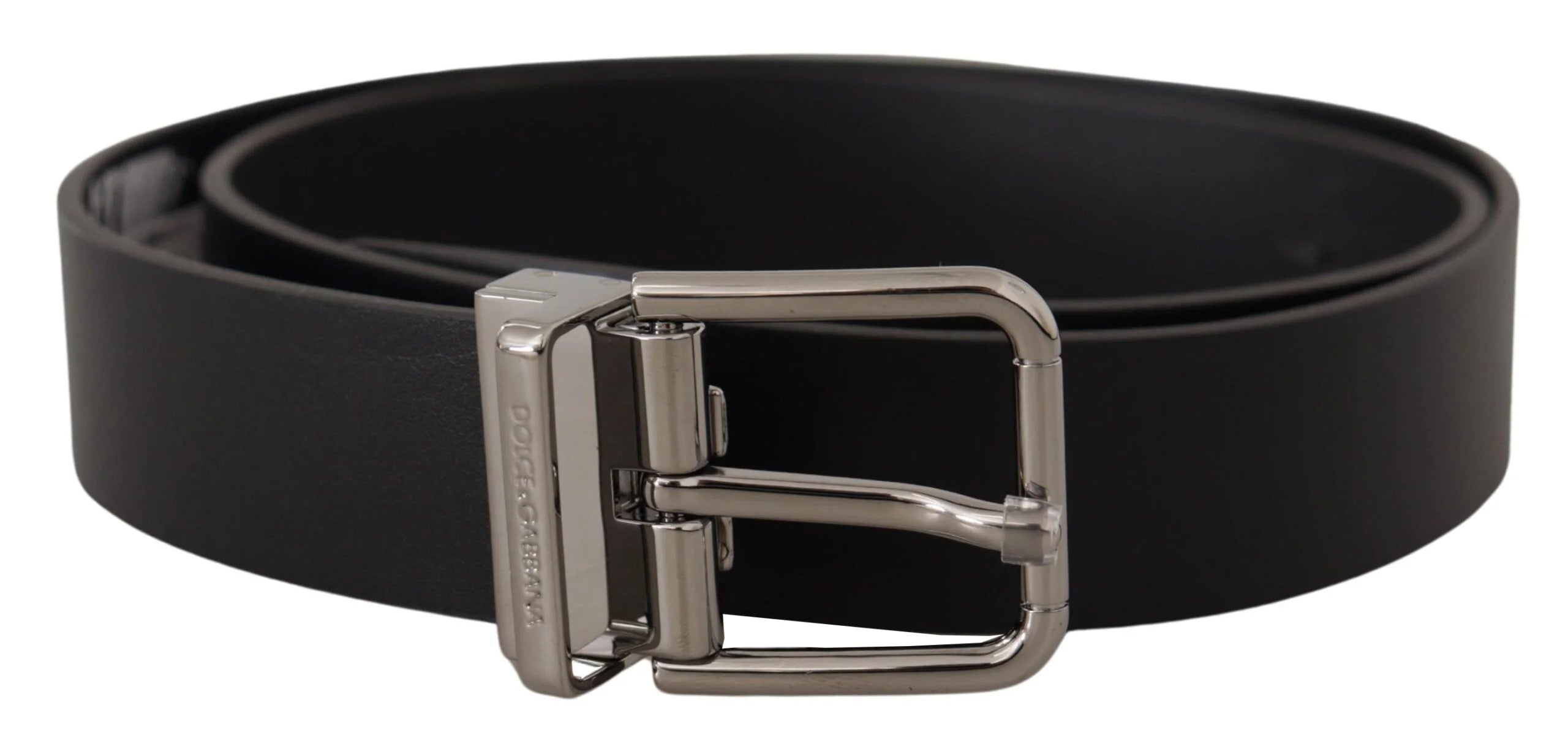 Dolce & Gabbana Black Calf Leather Logo Engraved Metal Buckle Belt - 75 cm / 29,5 Inches - Belts