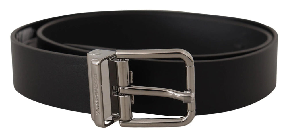 Dolce & Gabbana Black Calf Leather Logo Engraved Metal Buckle Belt - 75 cm / 29,5 Inches - Belts