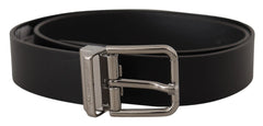 Dolce & Gabbana Black Calf Leather Logo Engraved Metal Buckle Belt - 75 cm / 29,5 Inches - Belts