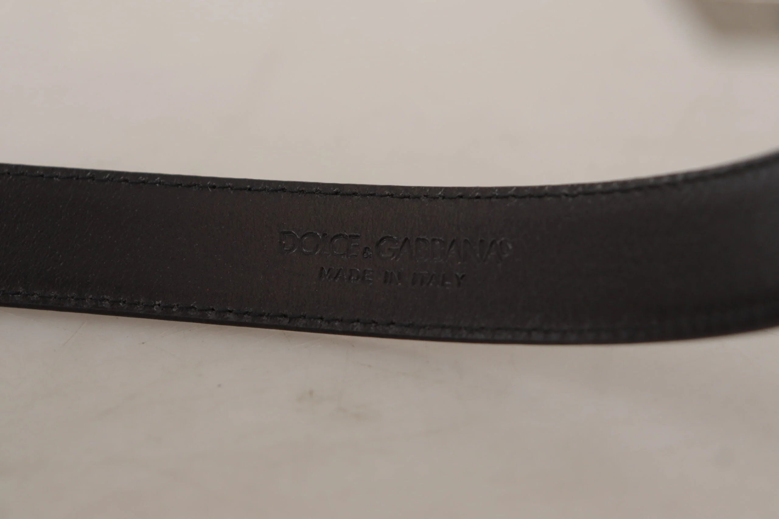 Dolce & Gabbana Black Calf Leather Logo Engraved Metal Buckle Belt - 75 cm / 29,5 Inches - Belts