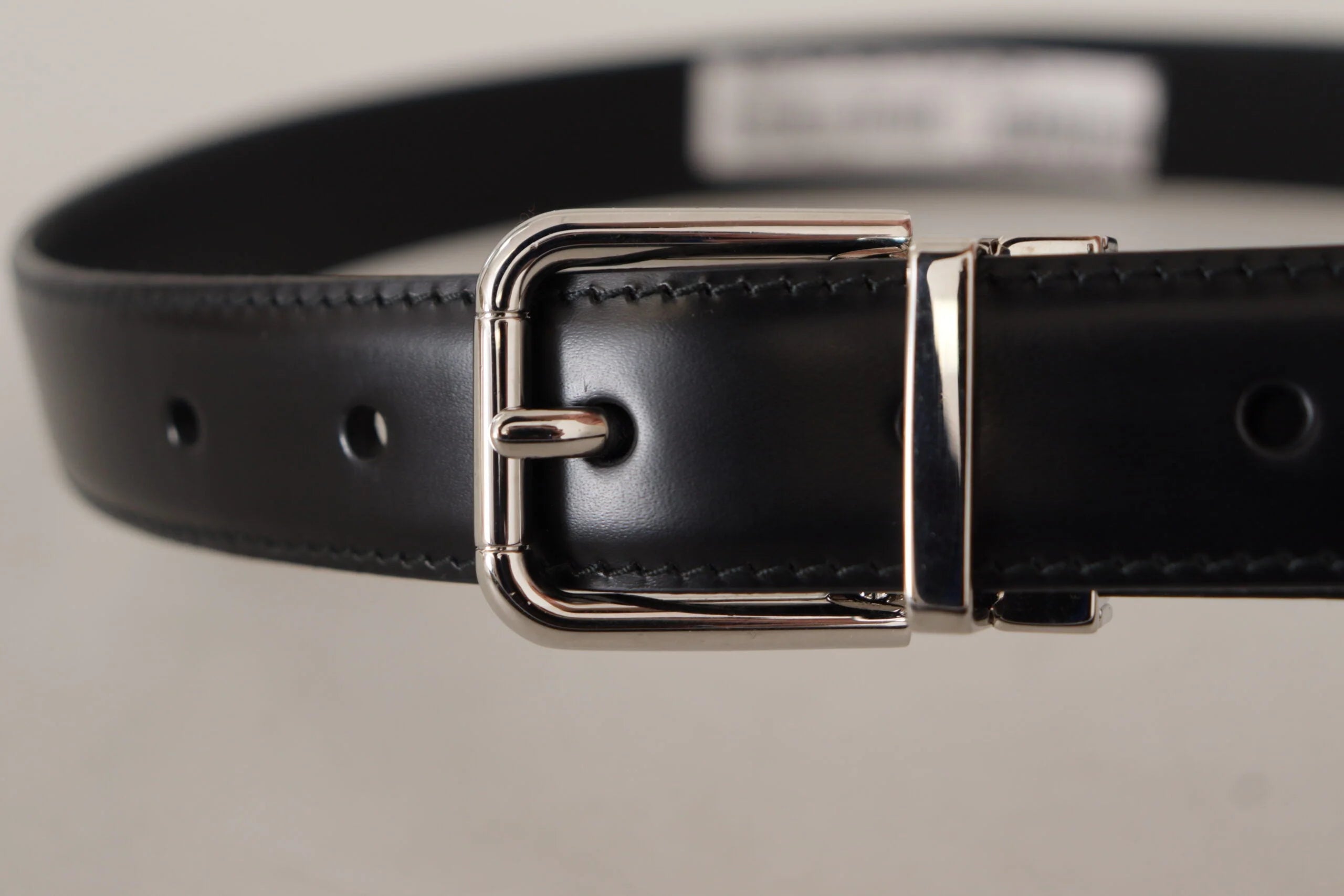 Dolce & Gabbana Black Calf Leather Logo Engraved Metal Buckle Belt - 75 cm / 29,5 Inches - Belts