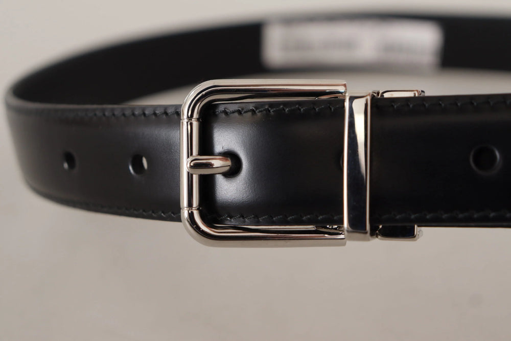 Dolce & Gabbana Black Calf Leather Logo Engraved Metal Buckle Belt - 75 cm / 29,5 Inches - Belts