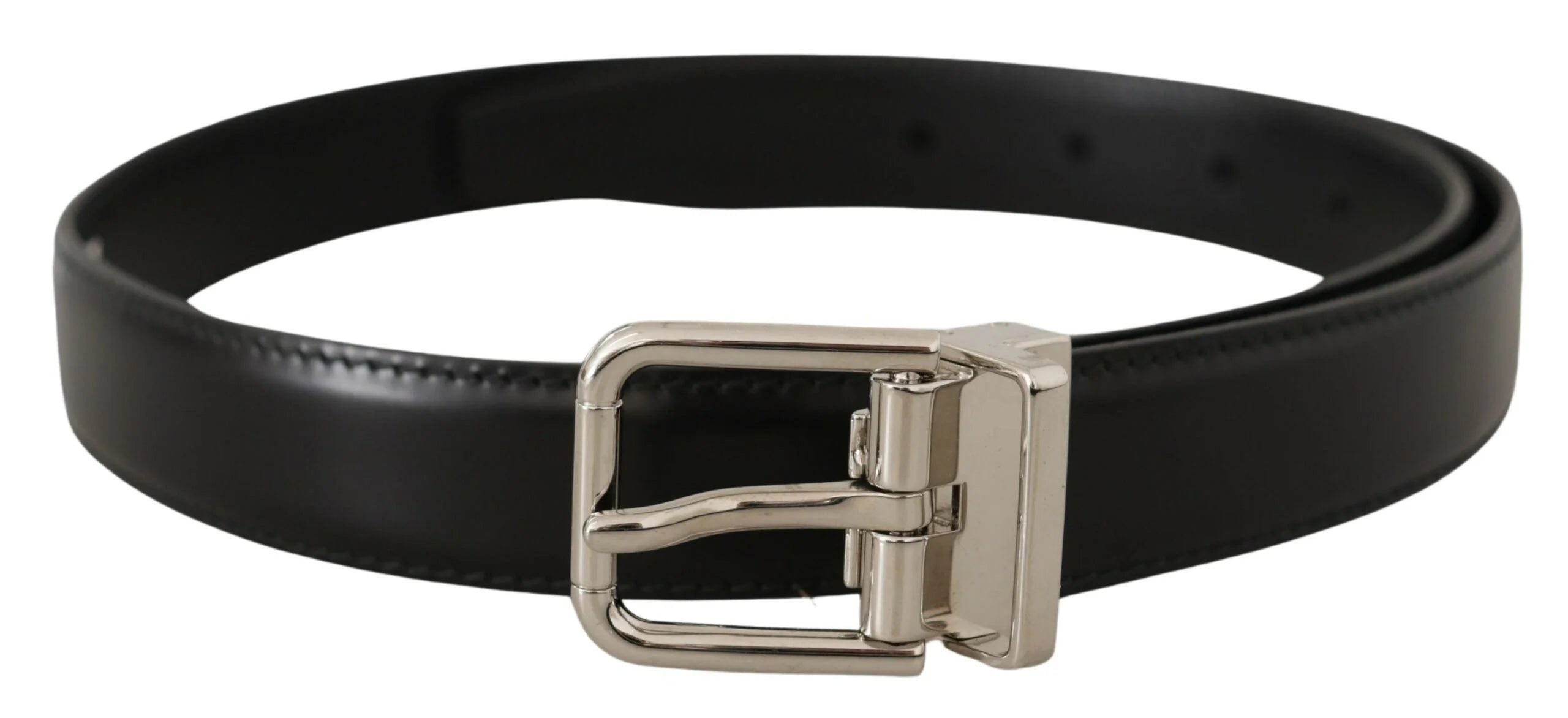 Dolce & Gabbana Black Calf Leather Logo Engraved Metal Buckle Belt - 75 cm / 29,5 Inches - Belts