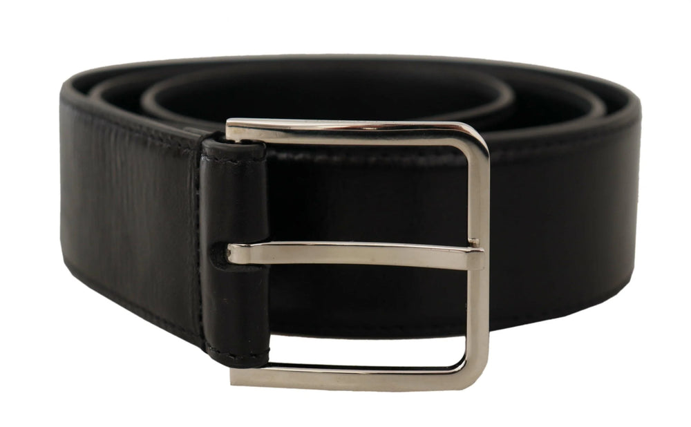 Dolce & Gabbana Black Calf Leather Logo Engraved Metal Buckle Belt - 85 cm / 34 Inches - Belts