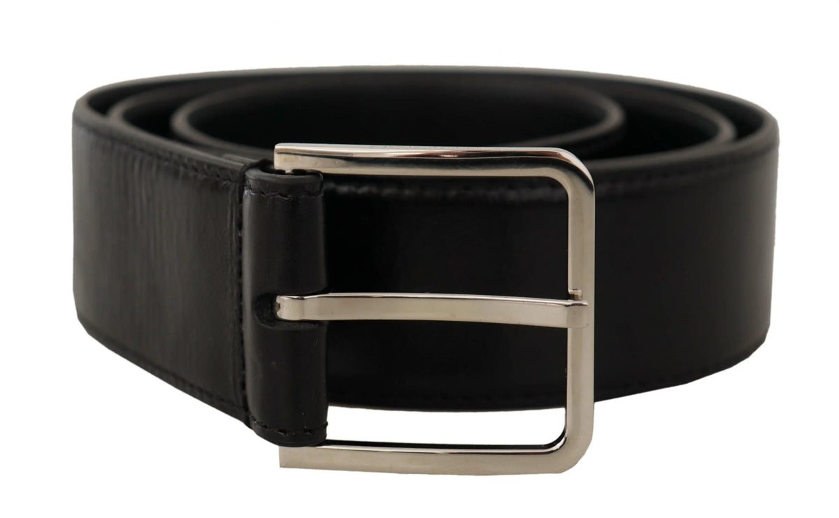 Dolce & Gabbana Black Calf Leather Logo Engraved Metal Buckle Belt - 85 cm / 34 Inches - Belts