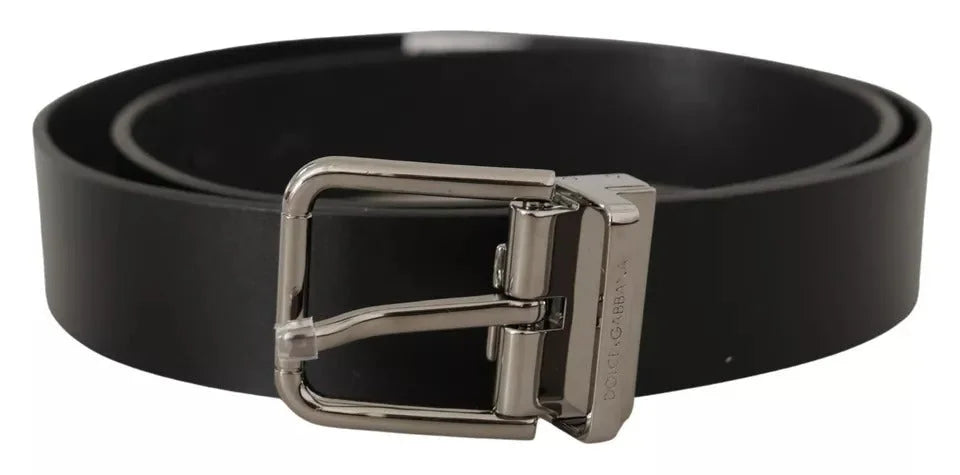 Dolce & Gabbana Black Calf Leather Logo Engraved Metal Buckle Belt - 85 cm / 34 Inches - Belts