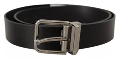 Dolce & Gabbana Black Calf Leather Logo Engraved Metal Buckle Belt - 85 cm / 34 Inches - Belts