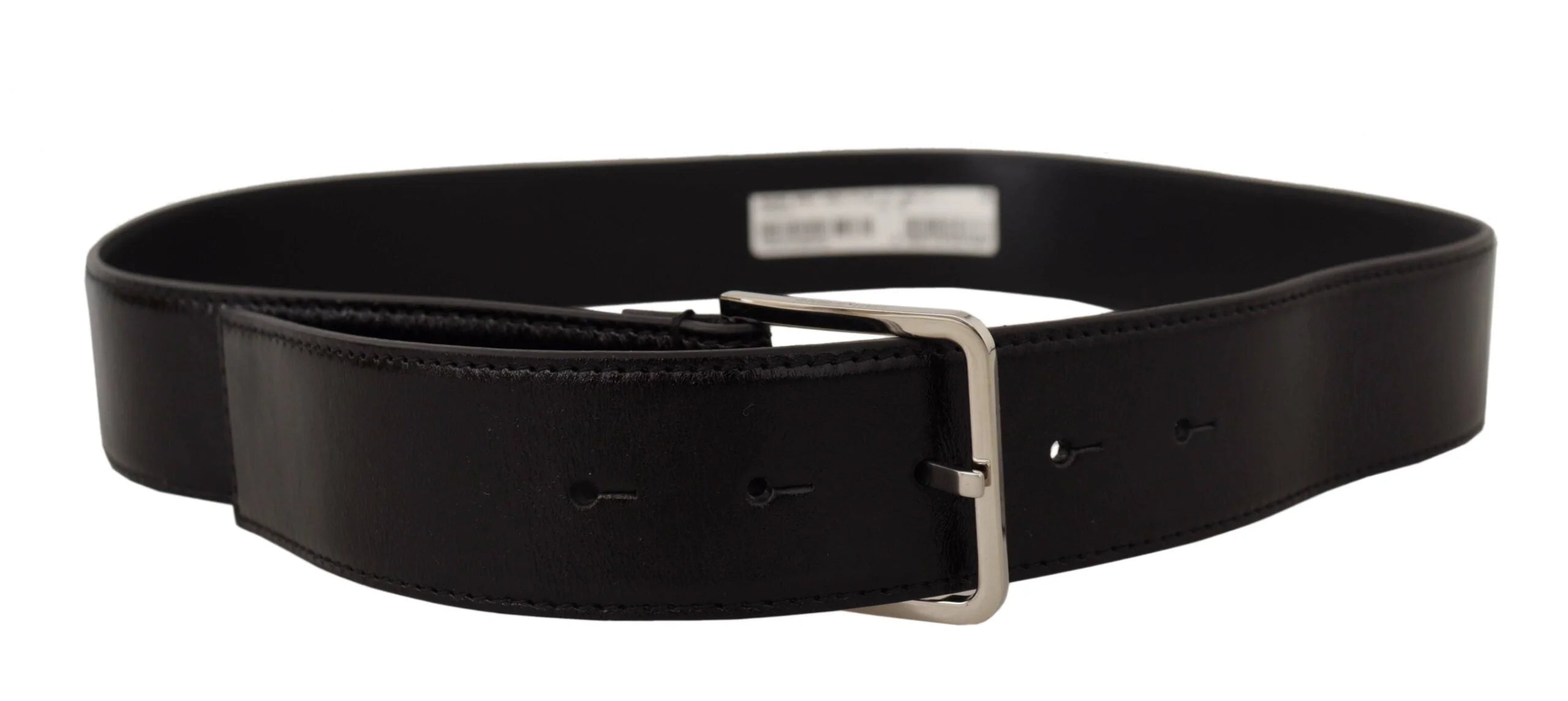 Dolce & Gabbana Black Calf Leather Logo Engraved Metal Buckle Belt - 85 cm / 34 Inches - Belts