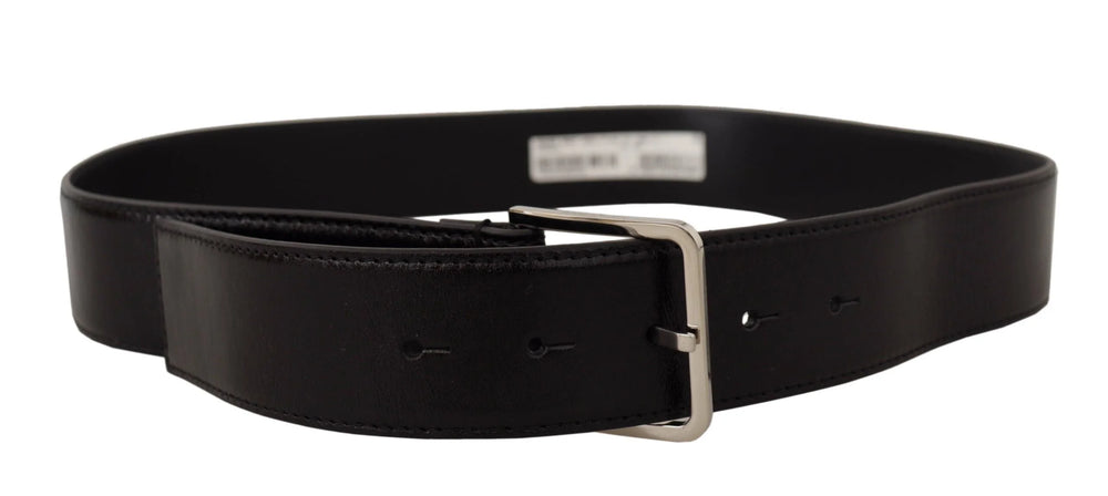 Dolce & Gabbana Black Calf Leather Logo Engraved Metal Buckle Belt - 85 cm / 34 Inches - Belts