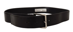 Dolce & Gabbana Black Calf Leather Logo Engraved Metal Buckle Belt - 85 cm / 34 Inches - Belts